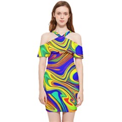 Contemporary Art Fluid Background Shoulder Frill Bodycon Summer Dress by GardenOfOphir