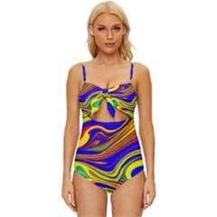 Contemporary Art Fluid Background Knot Front One-piece Swimsuit by GardenOfOphir