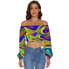 Contemporary Art Fluid Background Long Sleeve Crinkled Weave Crop Top