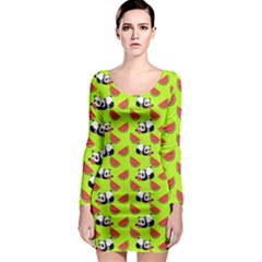 Watermelon Panda Background Wallpaper Long Sleeve Bodycon Dress by Wegoenart