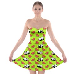 Watermelon Panda Background Wallpaper Strapless Bra Top Dress by Wegoenart