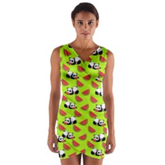 Watermelon Panda Background Wallpaper Wrap Front Bodycon Dress by Wegoenart