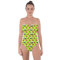 Watermelon Panda Background Wallpaper Tie Back One Piece Swimsuit by Wegoenart