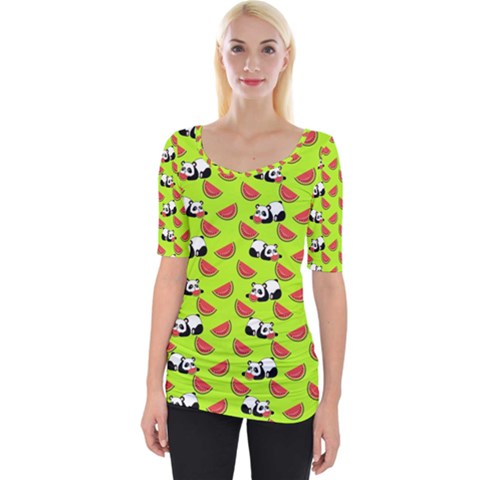 Watermelon Panda Background Wallpaper Wide Neckline Tee by Wegoenart