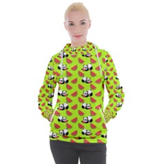 Watermelon Panda Background Wallpaper Women s Hooded Pullover by Wegoenart