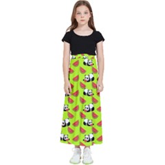 Watermelon Panda Background Wallpaper Kids  Flared Maxi Skirt by Wegoenart