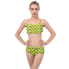 Watermelon Panda Background Wallpaper Layered Top Bikini Set by Wegoenart