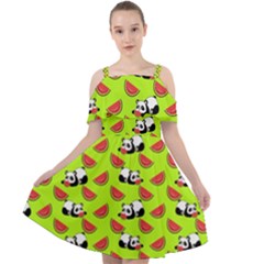 Watermelon Panda Background Wallpaper Cut Out Shoulders Chiffon Dress by Wegoenart