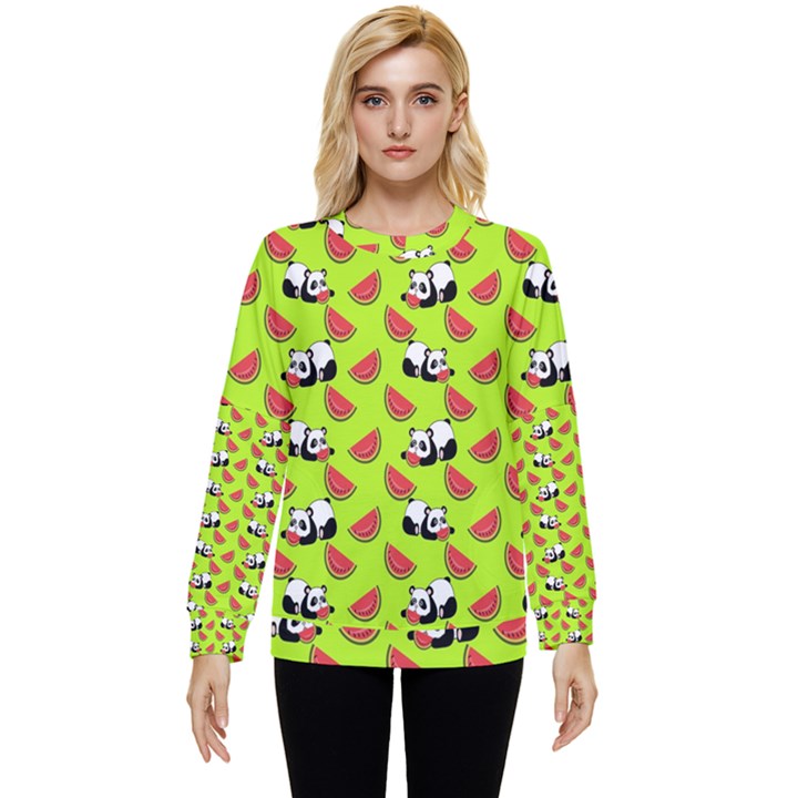 Watermelon Panda Background Wallpaper Hidden Pocket Sweatshirt