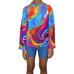 Abstract Fluid Art Kids  Long Sleeve Swimwear by GardenOfOphir