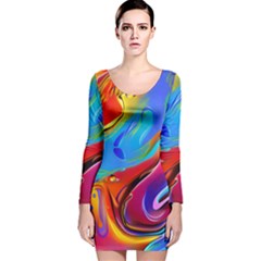 Abstract Fluid Art Long Sleeve Velvet Bodycon Dress