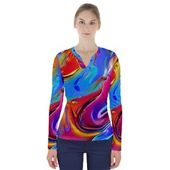 Abstract Fluid Art V-neck Long Sleeve Top by GardenOfOphir