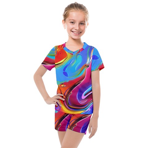 Abstract Fluid Art Kids  Mesh Tee And Shorts Set by GardenOfOphir