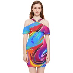 Abstract Fluid Art Shoulder Frill Bodycon Summer Dress by GardenOfOphir