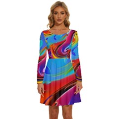 Abstract Fluid Art Long Sleeve Wide Neck Velvet Dress by GardenOfOphir