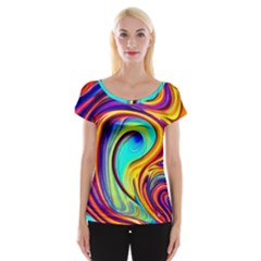 Fluid Art Pattern Cap Sleeve Top by GardenOfOphir