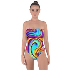 Fluid Art Pattern Tie Back One Piece Swimsuit by GardenOfOphir