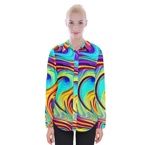 Fluid Art Pattern Womens Long Sleeve Shirt by GardenOfOphir