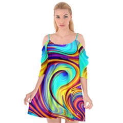 Fluid Art Pattern Cutout Spaghetti Strap Chiffon Dress by GardenOfOphir