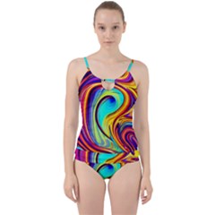 Fluid Art Pattern Cut Out Top Tankini Set by GardenOfOphir