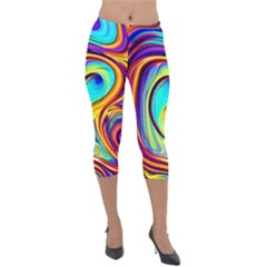 Fluid Art Pattern Lightweight Velour Capri Leggings  by GardenOfOphir