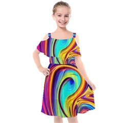 Fluid Art Pattern Kids  Cut Out Shoulders Chiffon Dress by GardenOfOphir