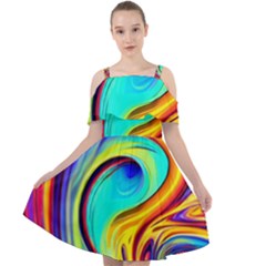 Fluid Art Pattern Cut Out Shoulders Chiffon Dress by GardenOfOphir