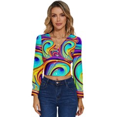 Fluid Art Pattern Long Sleeve V-neck Top