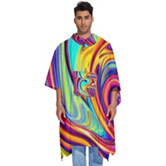 Fluid Art Pattern Men s Hooded Rain Ponchos