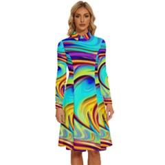 Fluid Art Pattern Long Sleeve Shirt Collar A-line Dress