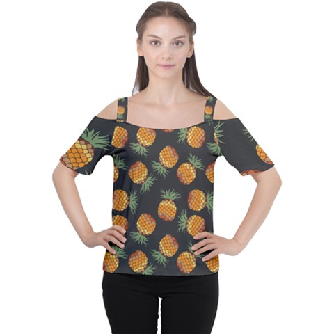 Pineapple Background Pineapple Pattern Cutout Shoulder Tee by Wegoenart