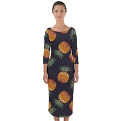 Pineapple Background Pineapple Pattern Quarter Sleeve Midi Bodycon Dress by Wegoenart