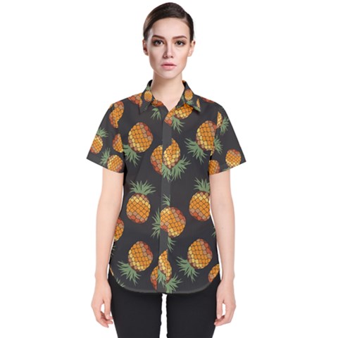 Pineapple Background Pineapple Pattern Women s Short Sleeve Shirt by Wegoenart