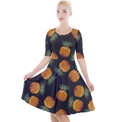 Pineapple Background Pineapple Pattern Quarter Sleeve A-line Dress by Wegoenart