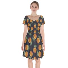 Pineapple Background Pineapple Pattern Short Sleeve Bardot Dress by Wegoenart