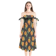 Pineapple Background Pineapple Pattern Shoulder Tie Bardot Midi Dress by Wegoenart