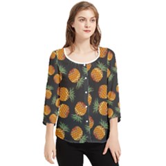 Pineapple Background Pineapple Pattern Chiffon Quarter Sleeve Blouse by Wegoenart