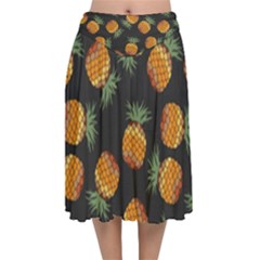 Pineapple Background Pineapple Pattern Velvet Flared Midi Skirt by Wegoenart