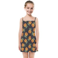 Pineapple Background Pineapple Pattern Kids  Summer Sun Dress by Wegoenart