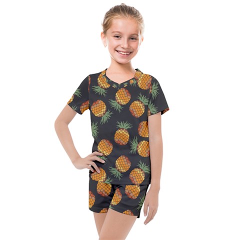 Pineapple Background Pineapple Pattern Kids  Mesh Tee And Shorts Set by Wegoenart