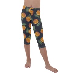 Pineapple Background Pineapple Pattern Kids  Lightweight Velour Capri Leggings  by Wegoenart