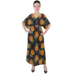 Pineapple Background Pineapple Pattern V-neck Boho Style Maxi Dress by Wegoenart