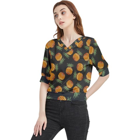 Pineapple Background Pineapple Pattern Quarter Sleeve Blouse by Wegoenart