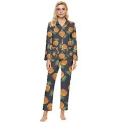 Pineapple Background Pineapple Pattern Womens  Long Sleeve Velvet Pocket Pajamas Set by Wegoenart