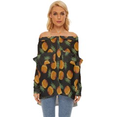 Pineapple Background Pineapple Pattern Off Shoulder Chiffon Pocket Shirt by Wegoenart