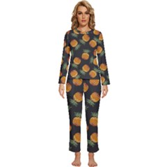 Pineapple Background Pineapple Pattern Womens  Long Sleeve Lightweight Pajamas Set by Wegoenart