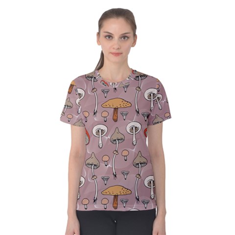 Mushrooms Autumn Fall Pattern Seamless Decorative Women s Cotton Tee by Wegoenart