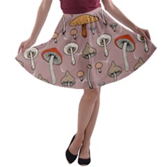 Mushrooms Autumn Fall Pattern Seamless Decorative A-line Skater Skirt by Wegoenart