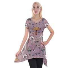 Mushrooms Autumn Fall Pattern Seamless Decorative Short Sleeve Side Drop Tunic by Wegoenart