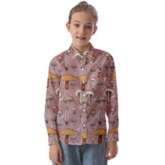 Mushrooms Autumn Fall Pattern Seamless Decorative Kids  Long Sleeve Shirt by Wegoenart